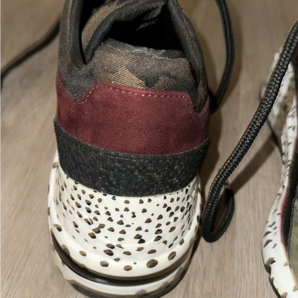 Stylish Camouflage and Burgundy Sneakers